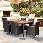 Lacoo Garten-Essgruppe aus PE-Korbgeflecht und Akazienholz für die Terrasse