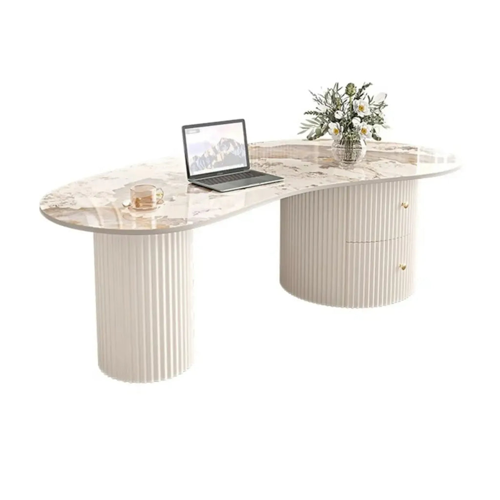 Minimalistischer ovaler Standard-Couchtisch in Weiß mit 2 Schubladen