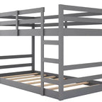 Letto a castello basso, letto a castello in legno a pavimento con scala, letto a castello con sponde di protezione complete