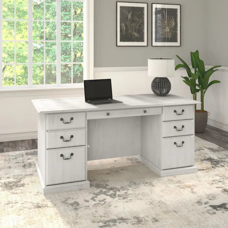 Bush Furniture Saratoga Schreibtisch für Führungskräfte mit Schubladen und Stauraum