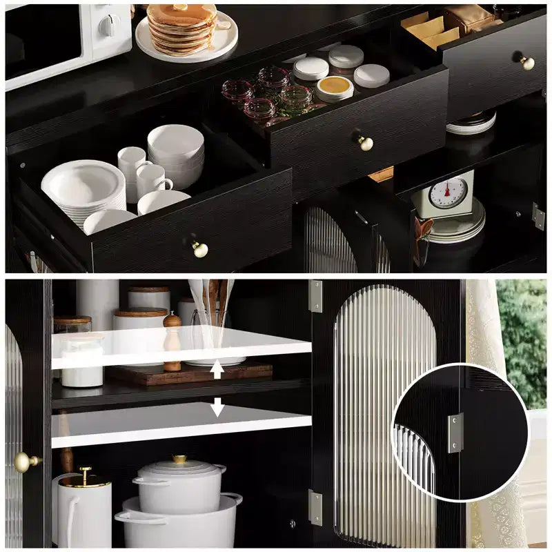 Buffet étroit de 140 cm avec rangements, meuble d’appoint avec 3 tiroirs et 4 portes pour cuisine, salle à manger et salon