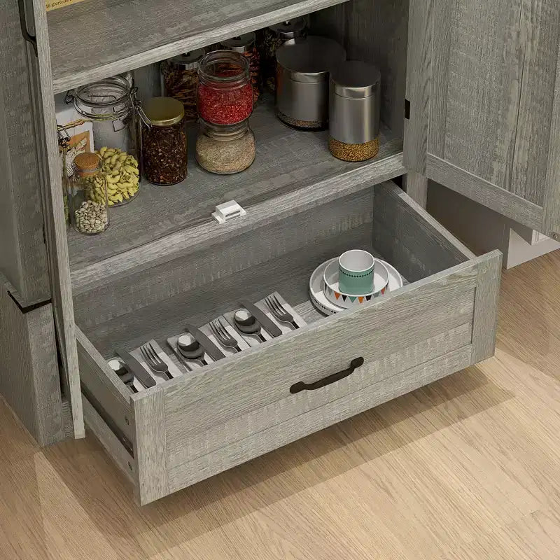 Armoire garde-manger de style champêtre HOMCOM 72 po avec portes de grange, grande armoire de rangement de cuisine avec étagères réglables et tiroir
