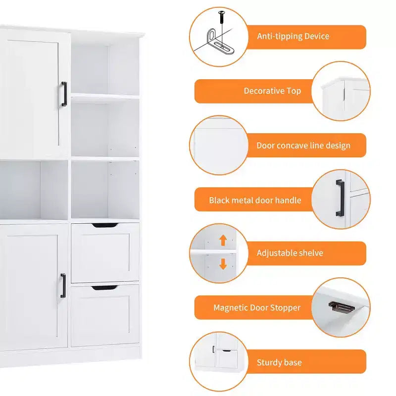 Badezimmerschrank mit 62 Zoll Höhe, freistehender Bodenschrank mit Schublade und verstellbarem Regal, Vorratsschrank für Bad und Wohnzimmer
