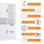 Badezimmerschrank mit 62 Zoll Höhe, freistehender Bodenschrank mit Schublade und verstellbarem Regal, Vorratsschrank für Bad und Wohnzimmer
