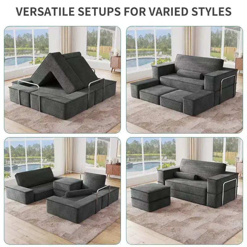 Verstellbares Cloud-Ecksofa, bequemes Cord-Ecksofa mit tiefem Sitz und hohen Kissen, einfache Montage
