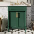 Meuble-lavabo de salle de bains de 24 pouces avec lavabo en céramique, meuble de style Shaker, 2 portes à fermeture amortie et structure en bois massif pour petite salle de bains ou cabinet de toilette