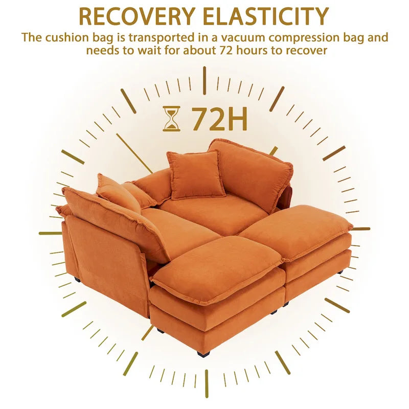 Zweisitzer-Sofa mit 2 Sitzkissen, 2 Kissen und 2 Hockern, bequemes Sofa – tiefes Wohnzimmer-Sofa, modulares Sofa