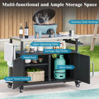 Isola da cucina per esterni con piano in acciaio inox, tavolo carrello per barbecue in metallo con mobiletto contenitore - N/A