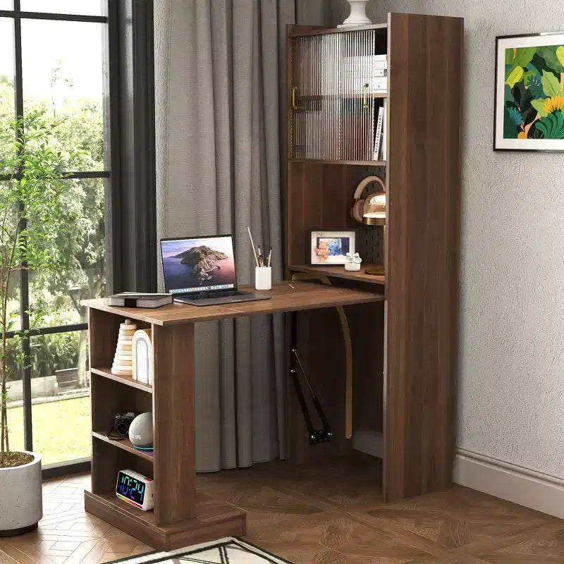Mesa de estudo dobrável moderna GDFStudio Sinclair 36 de madeira com arrumação