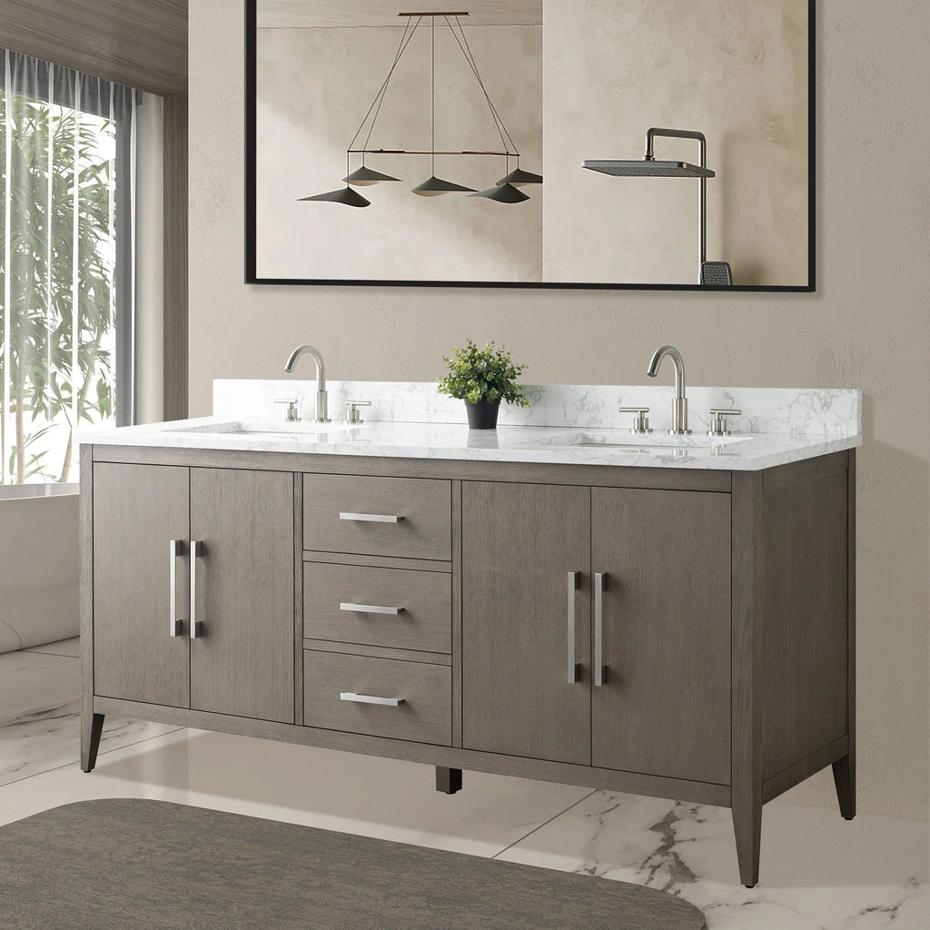 Mobile bagno Vanity Art 72 con doppio lavabo e piano in marmo composito