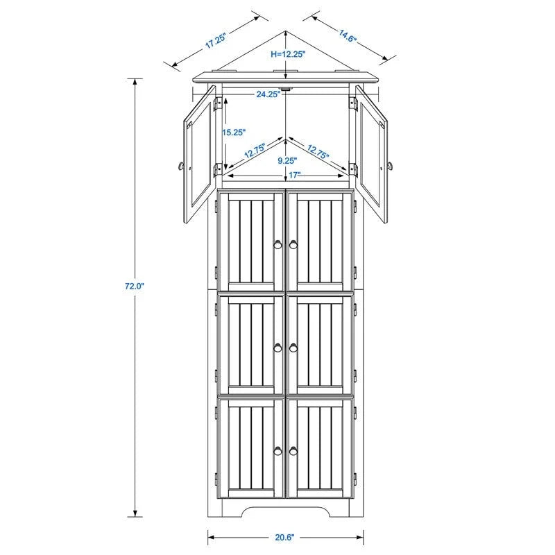 Meuble de rangement d’angle haut avec 8 portes et 4 étagères