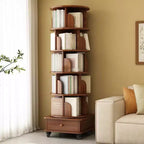 Chic Crate schmales Eckbücherregal mit 6 Ebenen, 360° drehbar und mit Rollen, für kleine Räume, Walnussbraun