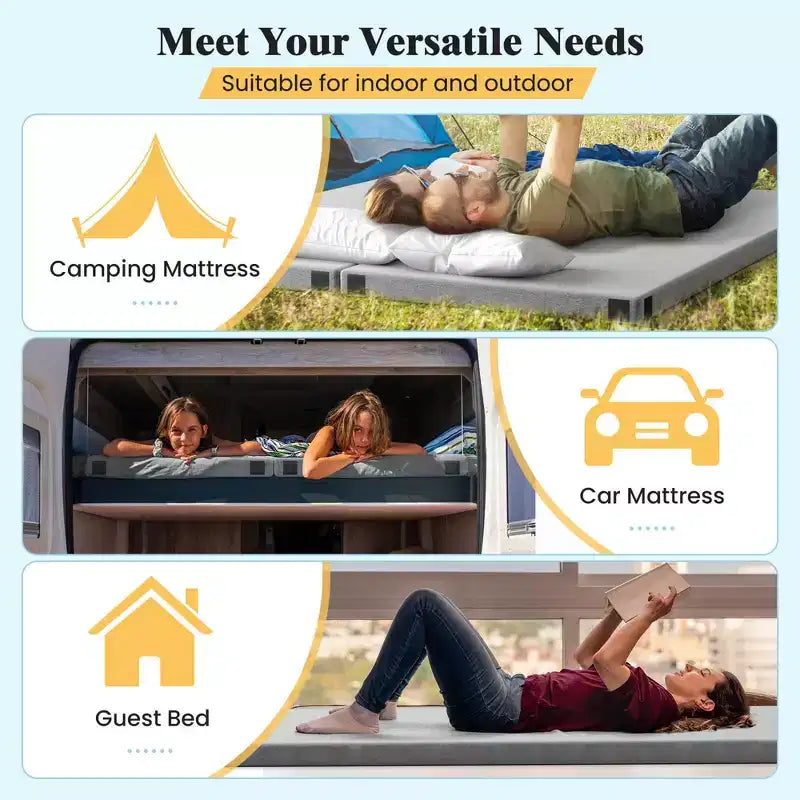 Costway Campingmatratze aus Memory-Schaumstoff mit rutschfester Unterseite und Tragetasche für das Schlafen im Freien, Grau/Blau