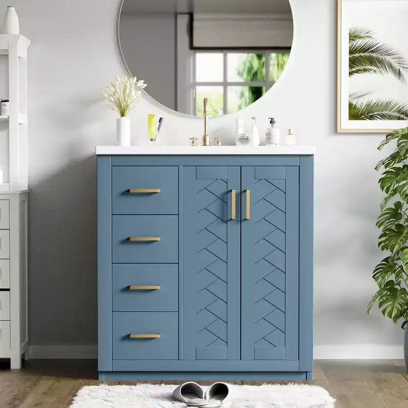 Badkamermeubel voor enkele wastafel van 30 met kast en 3 laden - zwart / blauw / groen / indigo / wit