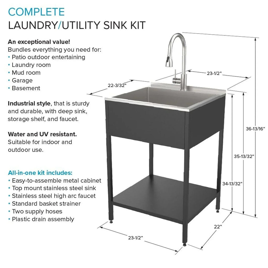 24-in W x 22-in D x 35-in H Edelstahl-Waschbecken und Waschtisch