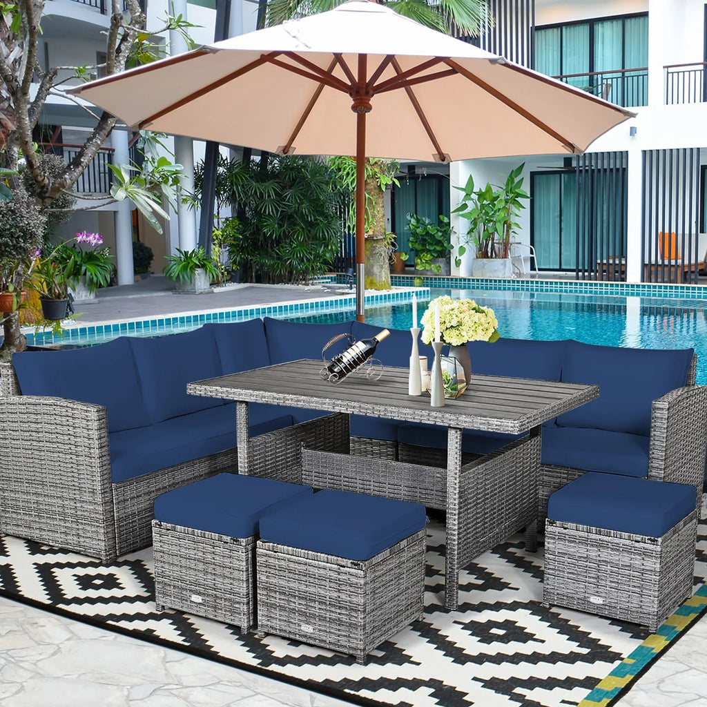Costway 7-teiliges Dining-Set aus Polyrattan für die Terrasse mit Ecksofa, Couch und Hocker – Details anzeigen