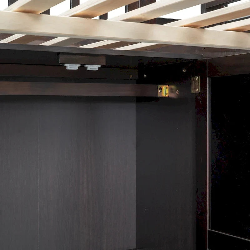 Lit mezzanine double en pin avec bureau et rangement