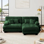 Sofá de dois lugares em forma de L, sofá modular em chenille com almofadas lombares