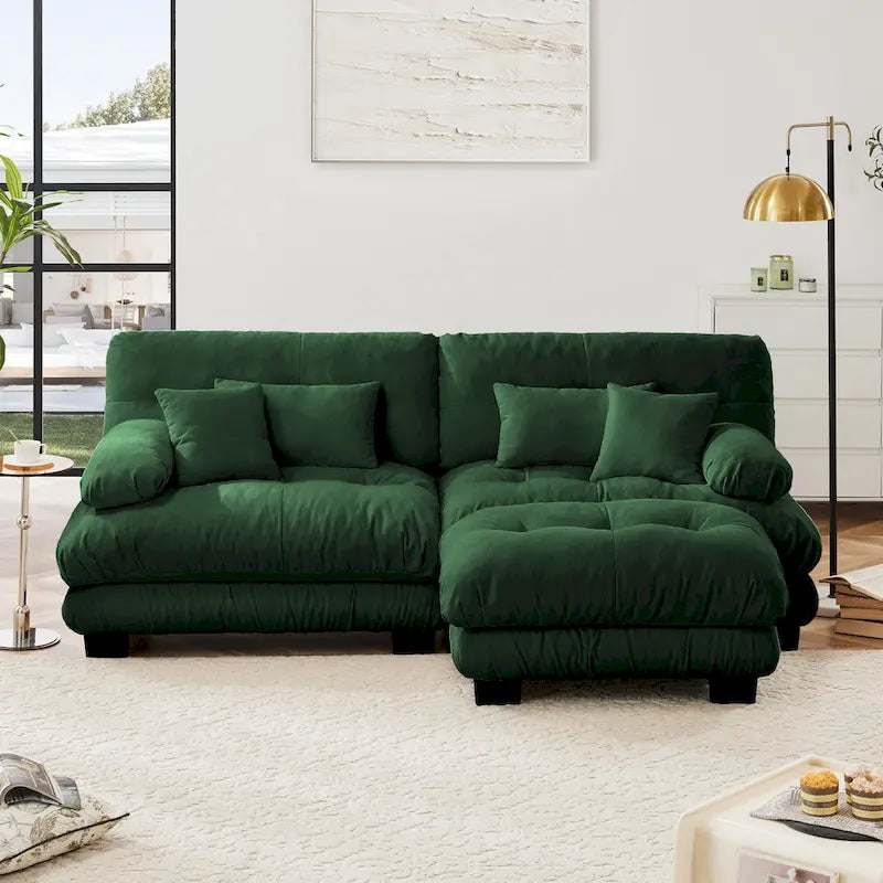L-förmiges Zweisitzer-Sofa aus Chenille mit Lendenkissen