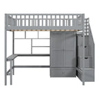 Lit mezzanine double en pin avec bureau et rangement
