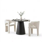 Set da pranzo compatto per 2 persone, sedie imbottite beige, tavolo da pranzo rotondo con piedistallo, arredo moderno compatto per cucina - Panipeachy