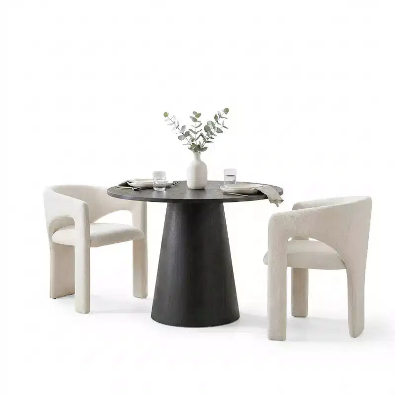 Set da pranzo compatto per 2 persone, sedie imbottite beige, tavolo da pranzo rotondo con piedistallo, arredo moderno compatto per cucina - Panipeachy