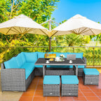 Costway 7-teiliges Dining-Set aus Polyrattan für die Terrasse mit Ecksofa, Couch und Hocker – Details anzeigen