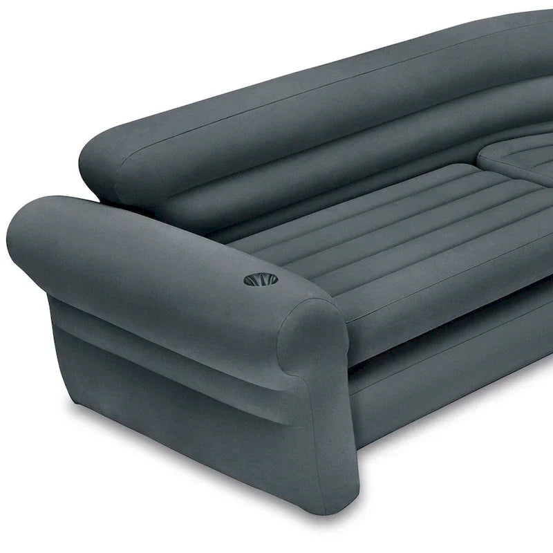 Intex Ecksofa in L-Form, aufblasbare Lounge-Couch mit Getränkehaltern, Grau (2er-Pack) – 26