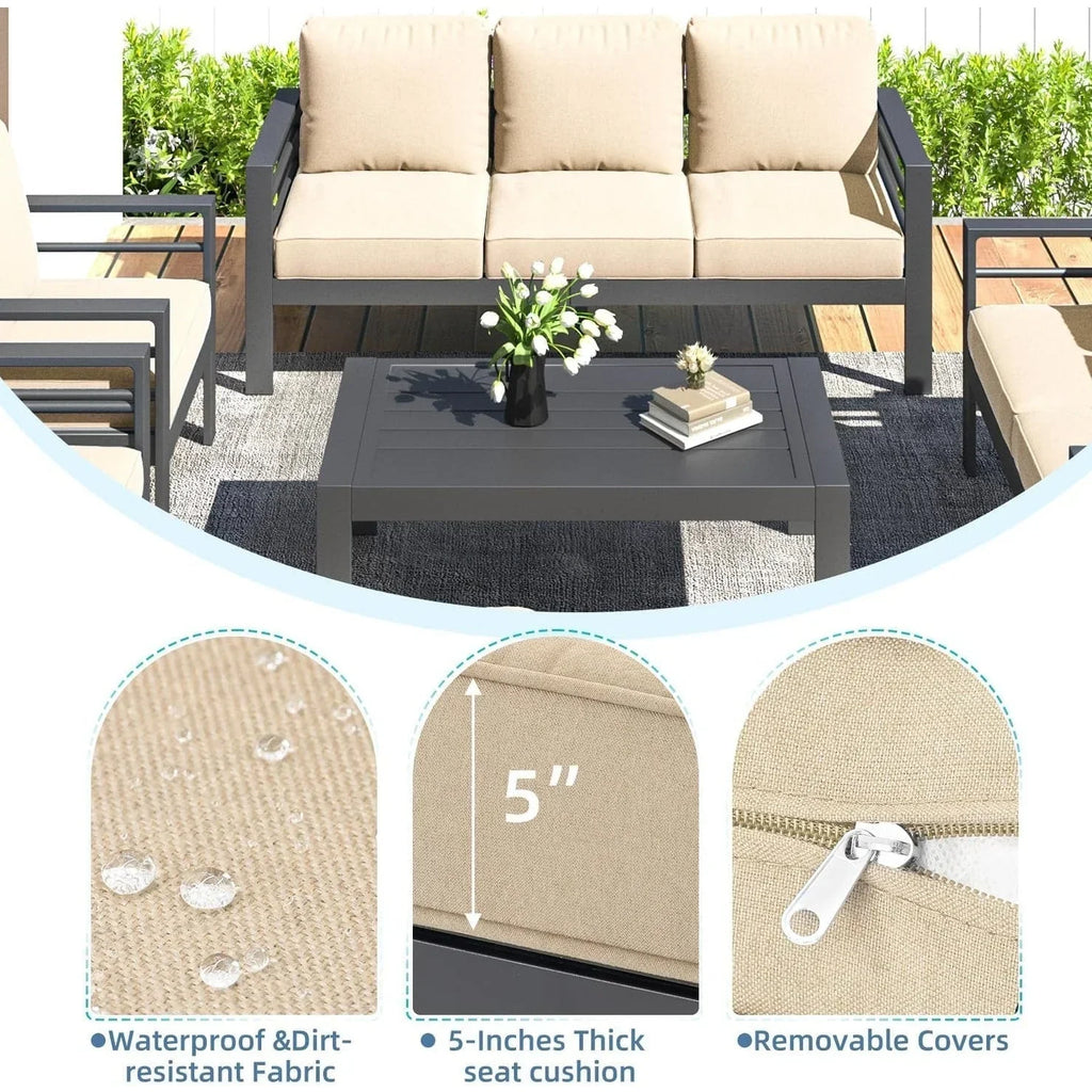 AECOJOY 7-delige aluminium tuinmeubelset voor buiten, loungeset