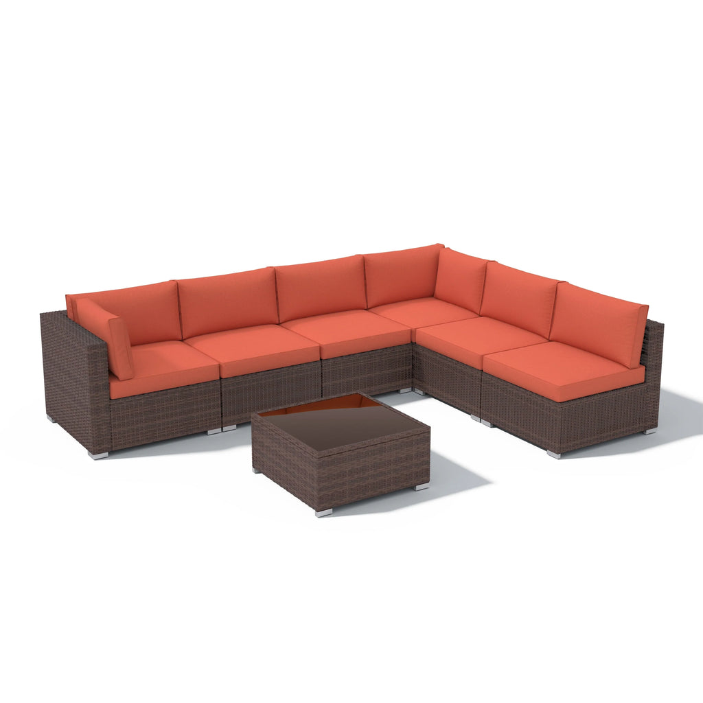 Ensemble de canapé modulaire d’extérieur rembourré en osier et acier, 7 pièces