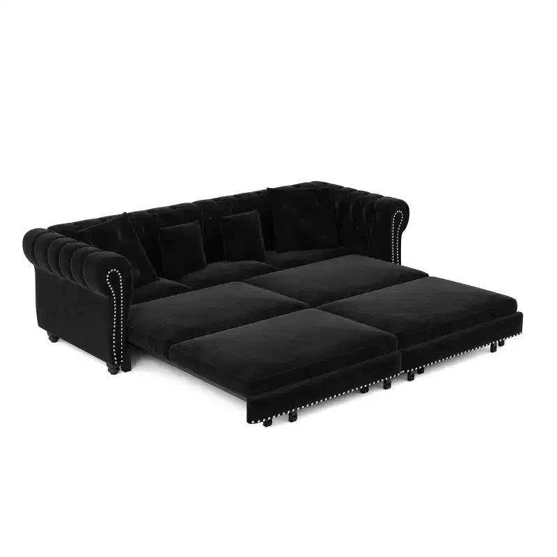 Whisen fluwelen 3-in-1 kingsize slaapbank en converteerbare slaapbank met verplaatsbare hocker, gecapitonneerd ontwerp