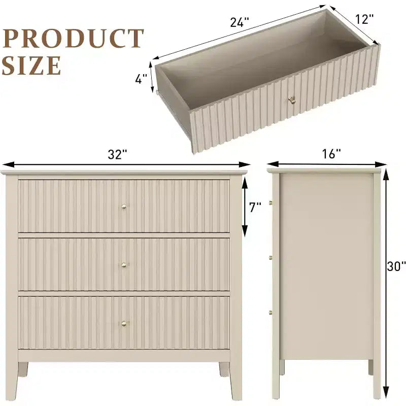 Comò Heynemo a 3 cassetti, comodino in legno verniciato alto 30 pollici con contenitore, ampia cassettiera moderna con guide a sfere