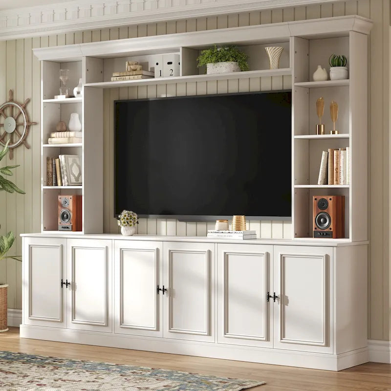 4-teiliges Entertainment-Center-Wandmöbel-Set mit Brücke für Fernseher bis 70, TV-Ständer MIT verstellbaren Regalböden, große Medienkonsole