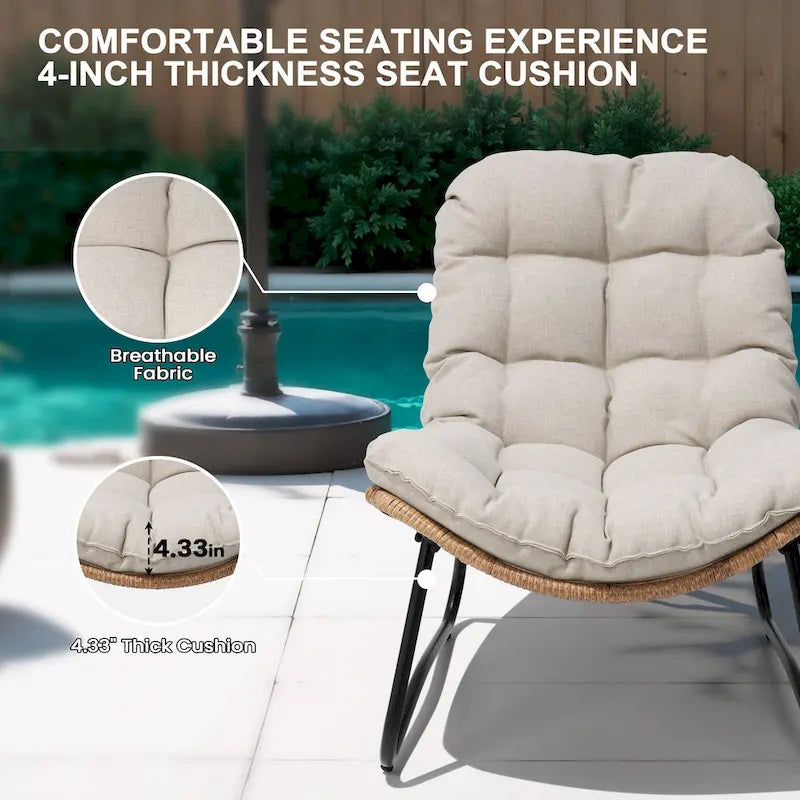 Fauteuils papasan d’extérieur avec coussin, en rotin PE, confortables pour la terrasse avec table d’appoint