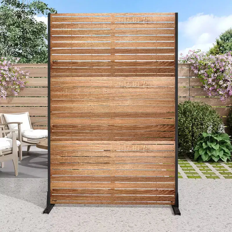 MAYEERTY 72-Zoll-Raumteiler mit verzinktem Rahmen, Sichtschutz aus Holzmaserung, Gartenzaun für die Terrasse, Beige