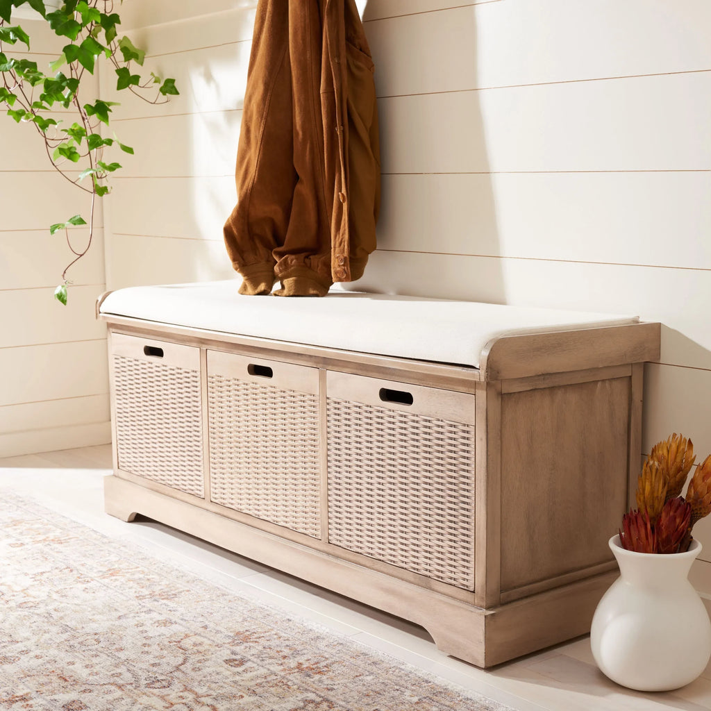 Úložná lavice SAFAVIEH Fiorello se 3 zásuvkami a polstrováním - 47.3 W x 15 L x 19 H - 47Wx15Dx19H