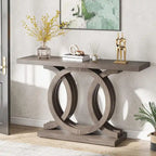 Mesa de consola vintage com base geométrica, mesa de madeira para corredor