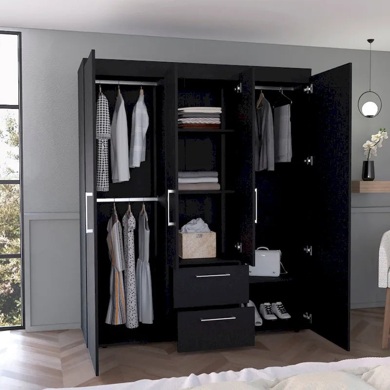 Bariloche Kleiderschrank mit Kleiderstangen, Regalen und 2 Schubladen