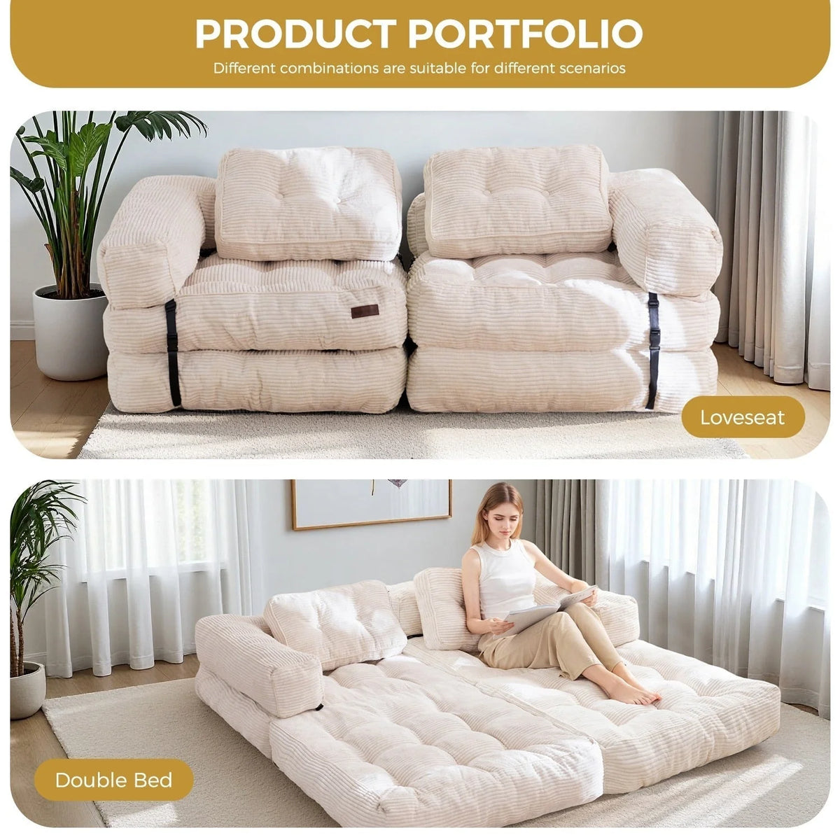Składana sofa z funkcją spania, narożna sofa podłogowa w kształcie litery L