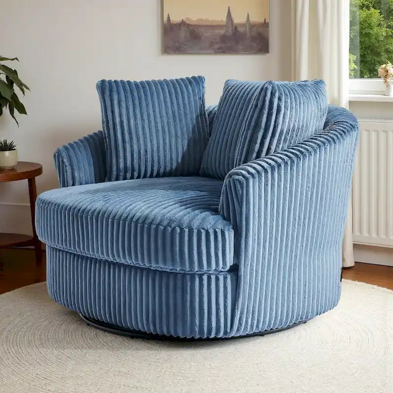 Fauteuil pivotant tonneau surdimensionné de 43 W en velours côtelé moelleux avec accoudoirs encastrés