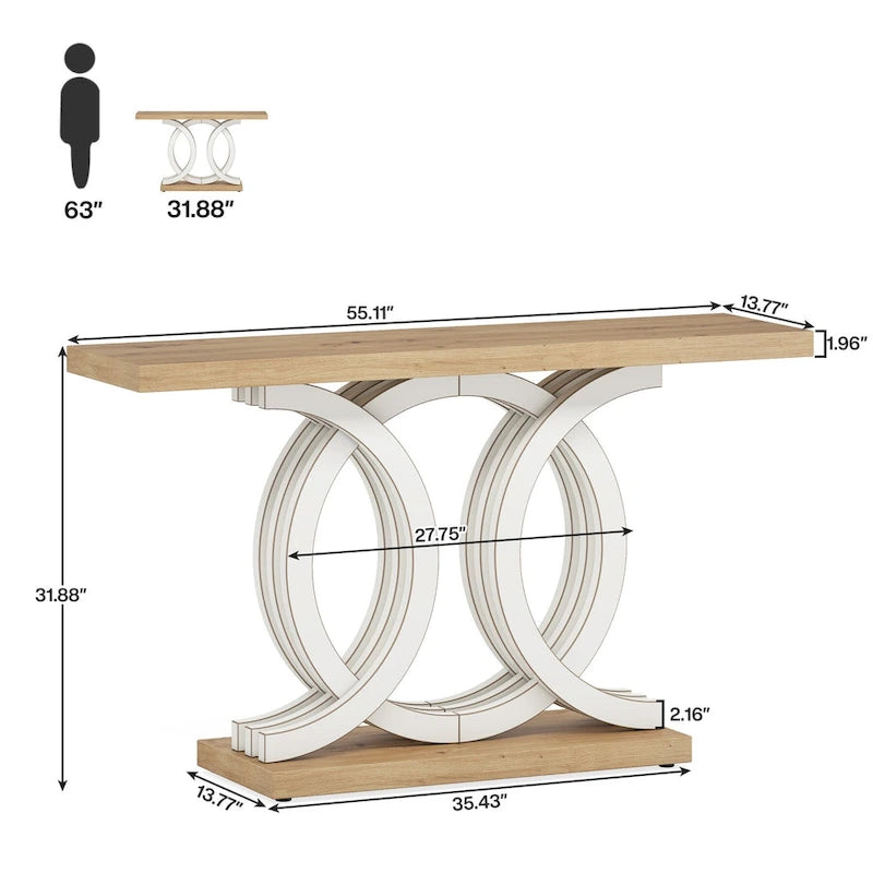 Mesa de consola vintage com base geométrica, mesa de madeira para corredor