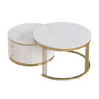 Set di 2 tavolini da salotto rotondi bianchi sovrapponibili con cassetti
