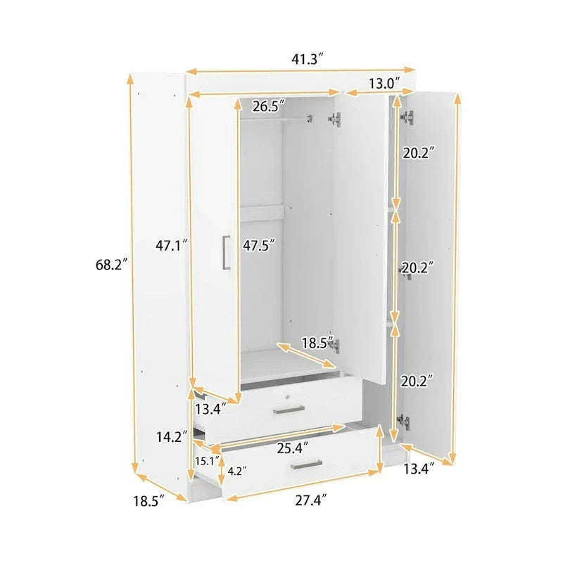 Guarda-roupa com 3 portas e 2 gavetas