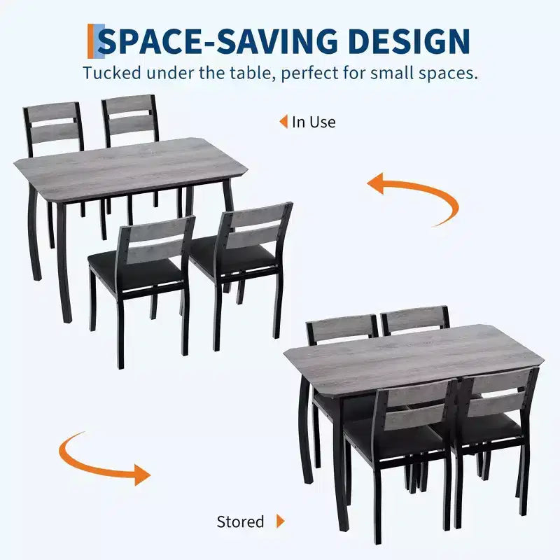 Ensemble table et chaises de cuisine à structure métallique en 5 pièces, avec design chanfreiné
