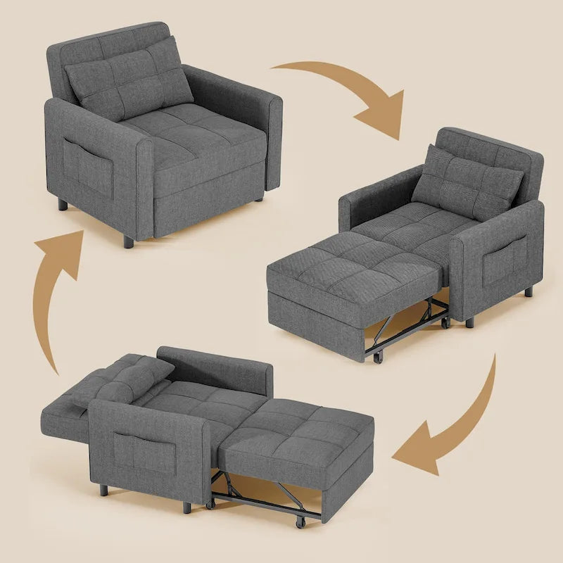 Rozkładany fotel do spania 3 w 1, rozkładana, regulowana i składana tapicerowana sofa wypoczynkowa