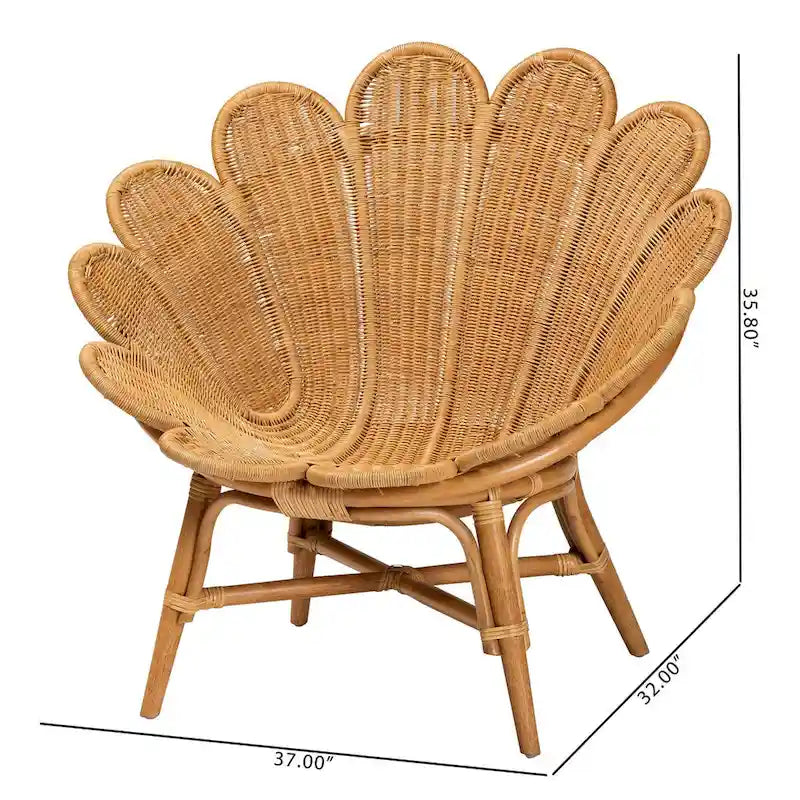 Blossom Boho-Akzentstuhl aus Honig-Rattan in Blumenform