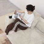 Grand canapé d’angle modulable en velours côtelé, en U, 4 places, avec 2 poufs et 5 coussins