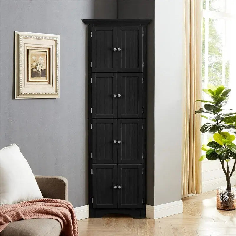 Meuble de rangement d’angle haut avec 8 portes et 4 étagères