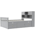 Letto a piattaforma Captain matrimoniale o singolo con 4 cassetti e ripiani contenitori, struttura in legno massello con testiera libreria contenitore