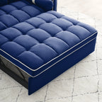 Sofá-Cama Convertível de Veludo para 2 Pessoas, com 55', Cama Extensível, Encosto Reclinável Ajustável, Bolsos Laterais e Suporte para Telemóvel